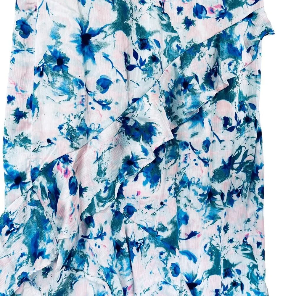 Japna Floral Ruffle Midi Dress HiLo Tiered Adjustable Straps Blue Green Pink XL - Picture 6 of 16